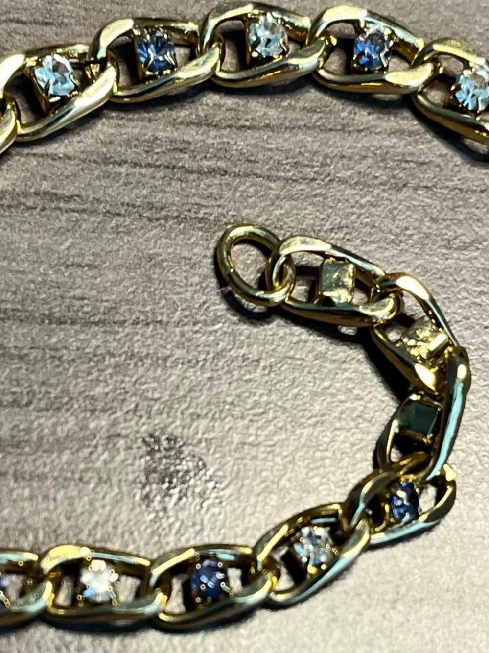 Gold Chain Bracelet with Blue and Clear Stones - Women's Jewelry